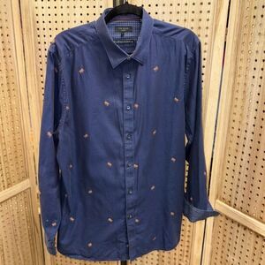 Ted Baker London Men's Navy Blue Long Sleeve Button Up Shirt Cotton